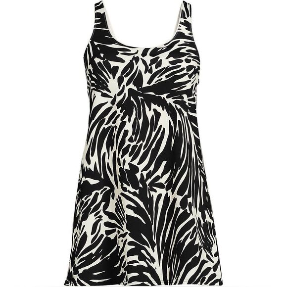 Land's End Plus Scoop neck one piece mini swim dress black/egret white Various - Picture 2 of 4